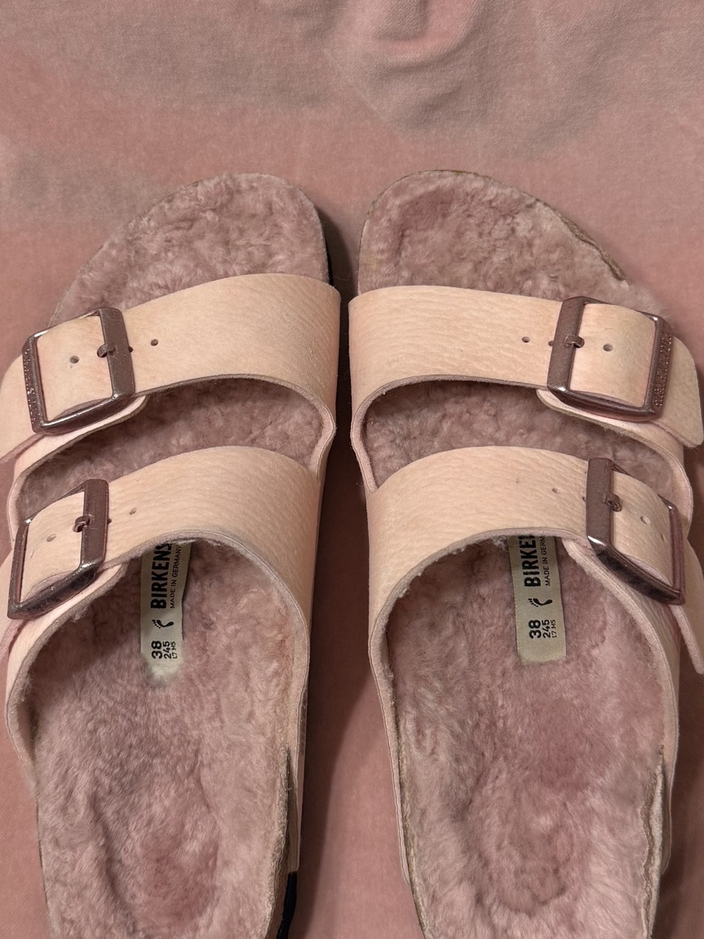 Birkenstock Women's Blush Pink Shearling Arizona Slides